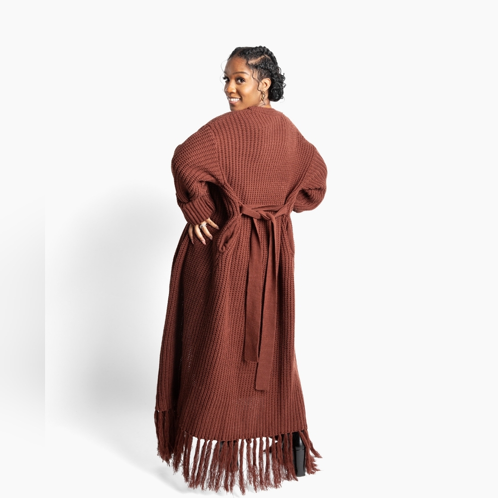 Womens Cardigan Chocolate Brown Floor Length Tall Girl Friendly